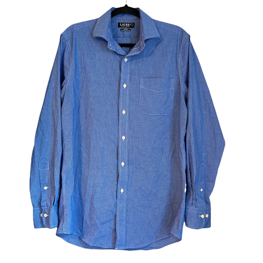 Ralph Lauren RL blue & white plaid button down Medium